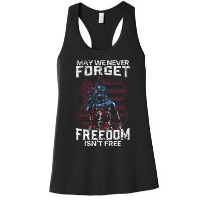 May We Never Forget Freedom Isnt Free Usa Flag Memorial Day Women's Racerback Tank