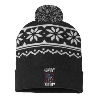 May We Never Forget Freedom Isnt Free Usa Flag Memorial Day USA-Made Snowflake Beanie