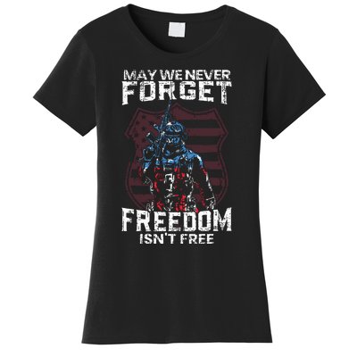 May We Never Forget Freedom Isnt Free Usa Flag Memorial Day Women's T-Shirt