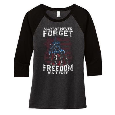 May We Never Forget Freedom Isnt Free Usa Flag Memorial Day Women's Tri-Blend 3/4-Sleeve Raglan Shirt