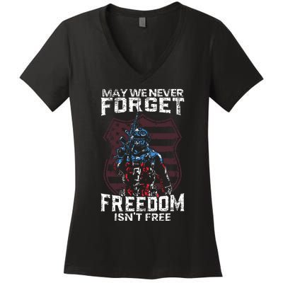 May We Never Forget Freedom Isnt Free Usa Flag Memorial Day Women's V-Neck T-Shirt