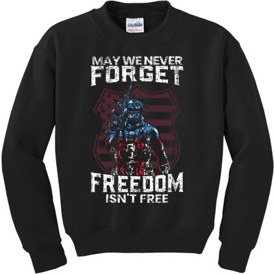 May We Never Forget Freedom Isnt Free Usa Flag Memorial Day Kids Sweatshirt