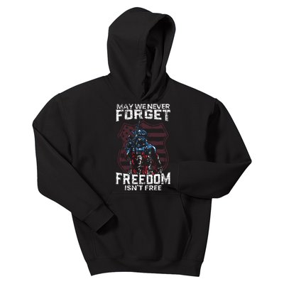 May We Never Forget Freedom Isnt Free Usa Flag Memorial Day Kids Hoodie