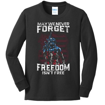 May We Never Forget Freedom Isnt Free Usa Flag Memorial Day Kids Long Sleeve Shirt