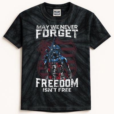 May We Never Forget Freedom Isnt Free Usa Flag Memorial Day Kids Tie-Dye T-Shirt