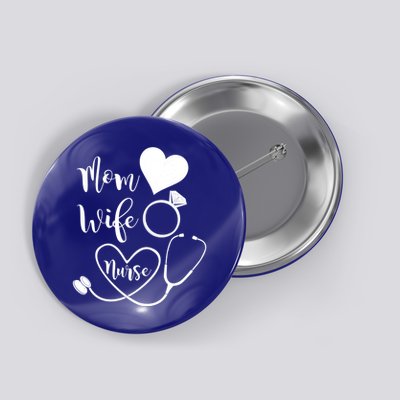 Mom Wife Nurse Heart Diamond Ring Stethoscope Funny Gift Button