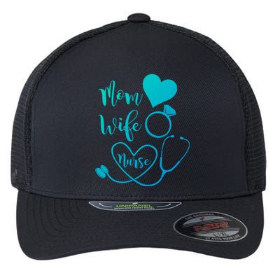 Mom Wife Nurse Heart Diamond Ring Stethoscope Funny Gift Flexfit Unipanel Trucker Cap