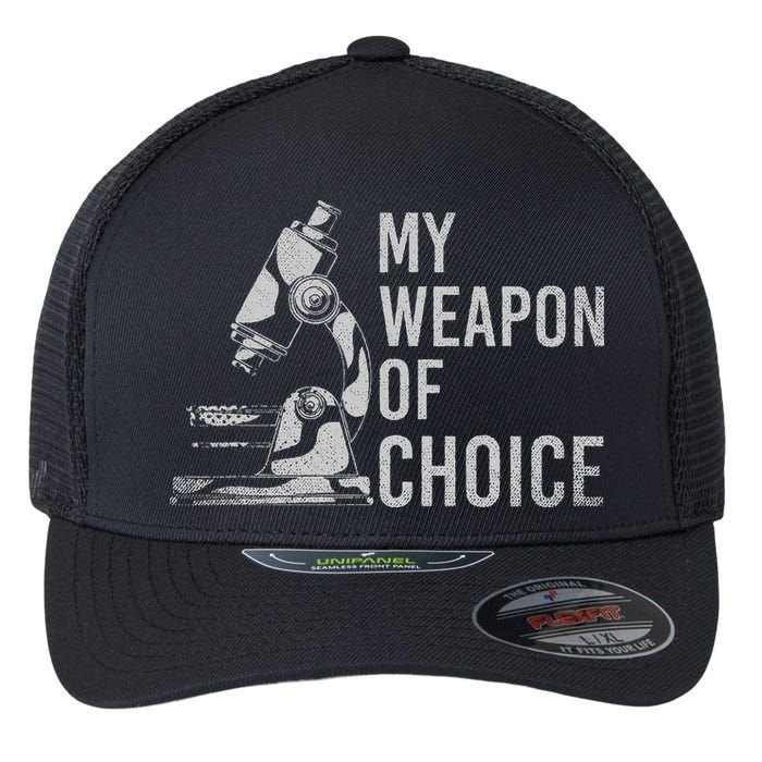 My Weapon Of Choice Funny Tech Medical Laboratory Scientist Flexfit Unipanel Trucker Cap