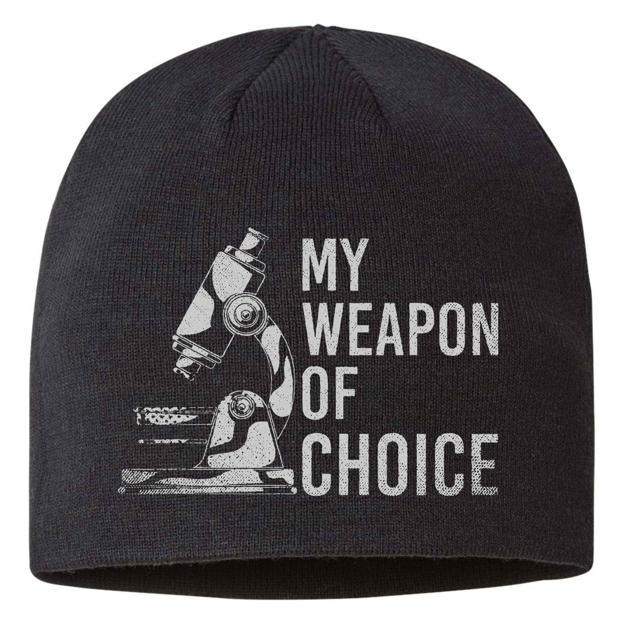 My Weapon Of Choice Funny Tech Medical Laboratory Scientist Sustainable Beanie