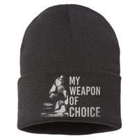 My Weapon Of Choice Funny Tech Medical Laboratory Scientist Sustainable Knit Beanie
