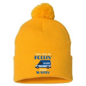 Mail Worker Postman Mailman They See Me Rollin They Waitin Pom Pom 12in Knit Beanie