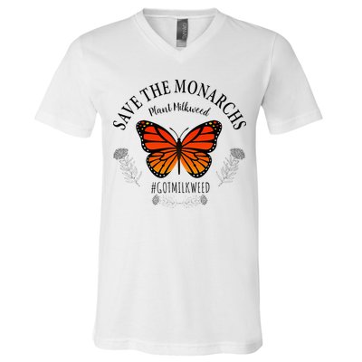 Monarch Whisperer Plant Milkweed Butterfly Save The Monarchs V-Neck T-Shirt