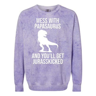 Mess With Papasaurus And Youll Get Jurasskicked Funny Dad Gift Colorblast Crewneck Sweatshirt