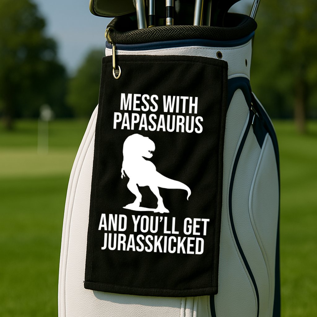Mess With Papasaurus And Youll Get Jurasskicked Funny Dad Gift Golf Towel