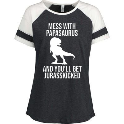 Mess With Papasaurus And Youll Get Jurasskicked Funny Dad Gift Enza Ladies Jersey Colorblock Tee