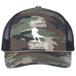 Mess With Papasaurus And Youll Get Jurasskicked Funny Dad Gift Retro Rope Trucker Hat Cap