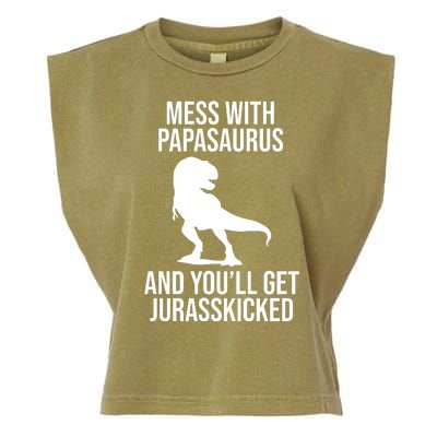 Mess With Papasaurus And Youll Get Jurasskicked Funny Dad Gift Garment-Dyed Women's Muscle Tee