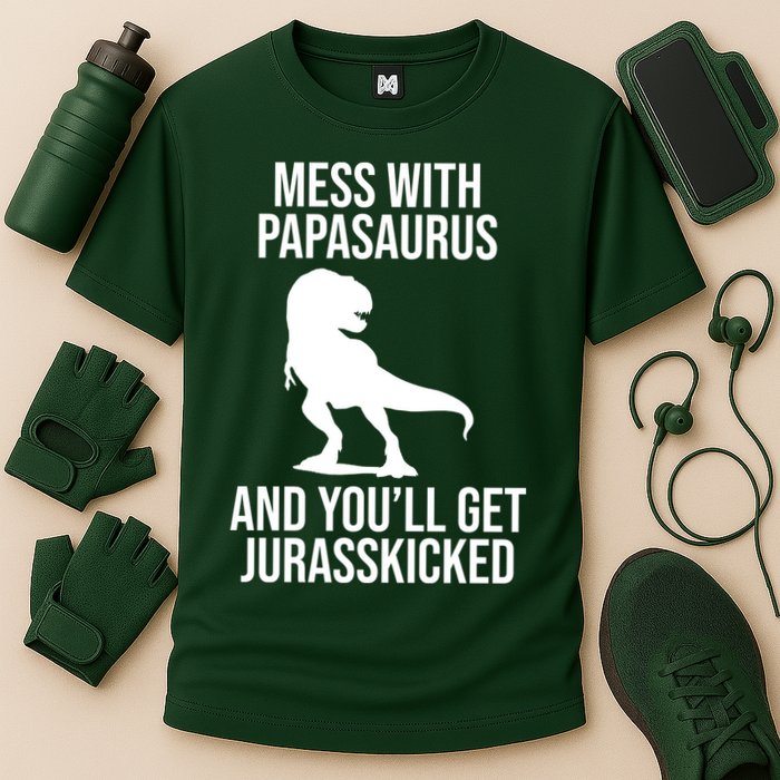 Mess With Papasaurus And Youll Get Jurasskicked Funny Dad Gift Cooling Performance Crew T-Shirt