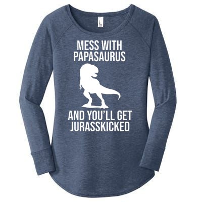 Mess With Papasaurus And Youll Get Jurasskicked Funny Dad Gift Women's Perfect Tri Tunic Long Sleeve Shirt