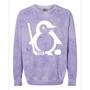 Minimalist White Penguin Silhouette Ice Hockey Player Colorblast Crewneck Sweatshirt