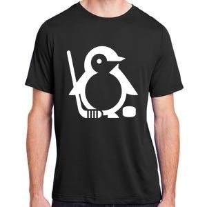 Minimalist White Penguin Silhouette Ice Hockey Player Adult ChromaSoft Performance T-Shirt