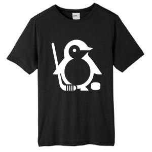 Minimalist White Penguin Silhouette Ice Hockey Player Tall Fusion ChromaSoft Performance T-Shirt