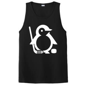 Minimalist White Penguin Silhouette Ice Hockey Player PosiCharge Competitor Tank