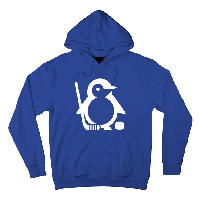 Minimalist White Penguin Silhouette Ice Hockey Player Hoodie