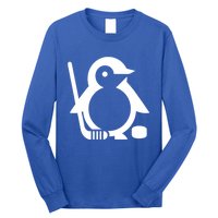 Minimalist White Penguin Silhouette Ice Hockey Player Long Sleeve Shirt