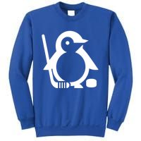 Minimalist White Penguin Silhouette Ice Hockey Player Sweatshirt