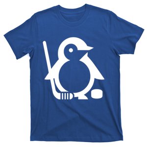 Minimalist White Penguin Silhouette Ice Hockey Player T-Shirt