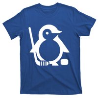 Minimalist White Penguin Silhouette Ice Hockey Player T-Shirt