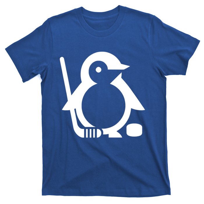 Minimalist White Penguin Silhouette Ice Hockey Player T-Shirt