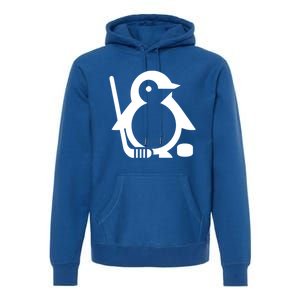 Minimalist White Penguin Silhouette Ice Hockey Player Premium Hoodie