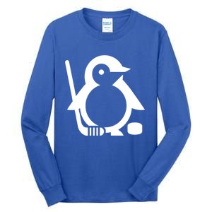 Minimalist White Penguin Silhouette Ice Hockey Player Tall Long Sleeve T-Shirt