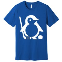 Minimalist White Penguin Silhouette Ice Hockey Player Premium T-Shirt