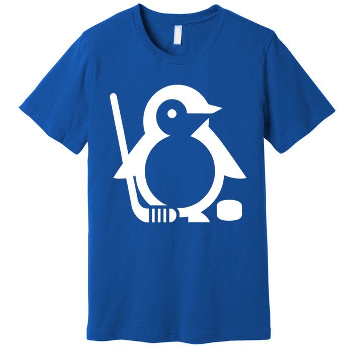 Minimalist White Penguin Silhouette Ice Hockey Player Premium T-Shirt