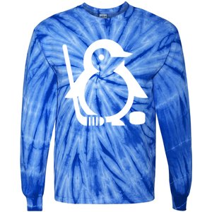 Minimalist White Penguin Silhouette Ice Hockey Player Tie-Dye Long Sleeve Shirt