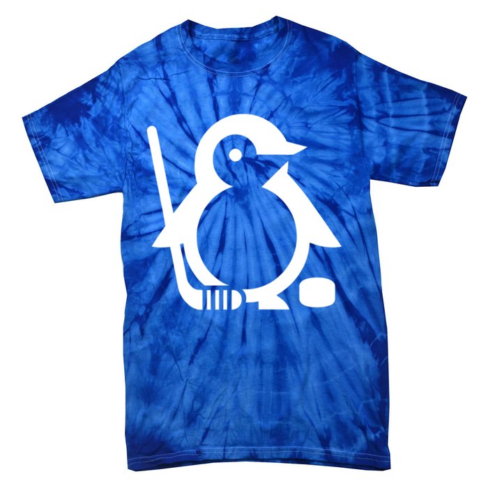 Minimalist White Penguin Silhouette Ice Hockey Player Tie-Dye T-Shirt