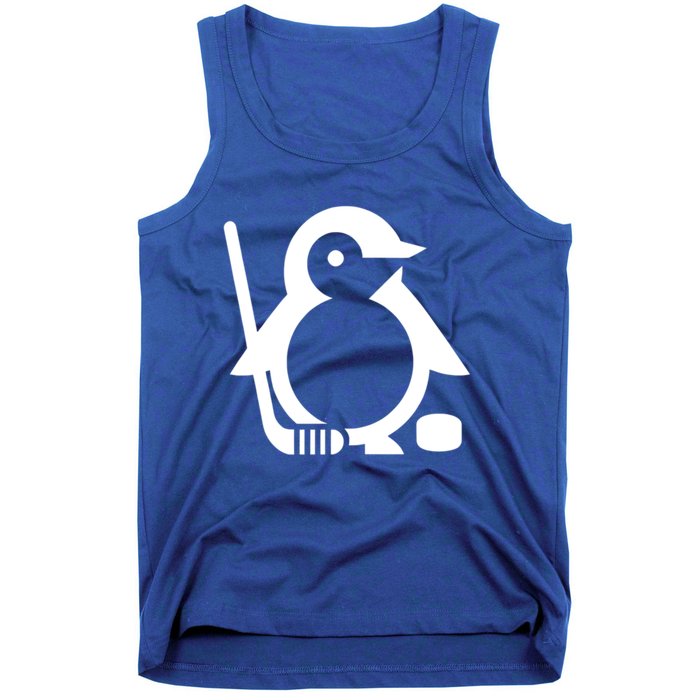 Minimalist White Penguin Silhouette Ice Hockey Player Tank Top