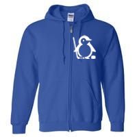 Minimalist White Penguin Silhouette Ice Hockey Player Full Zip Hoodie