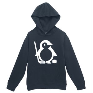 Minimalist White Penguin Silhouette Ice Hockey Player Urban Pullover Hoodie