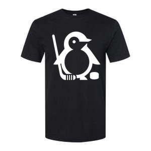 Minimalist White Penguin Silhouette Ice Hockey Player Softstyle CVC T-Shirt