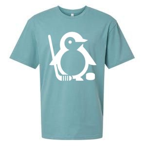 Minimalist White Penguin Silhouette Ice Hockey Player Sueded Cloud Jersey T-Shirt