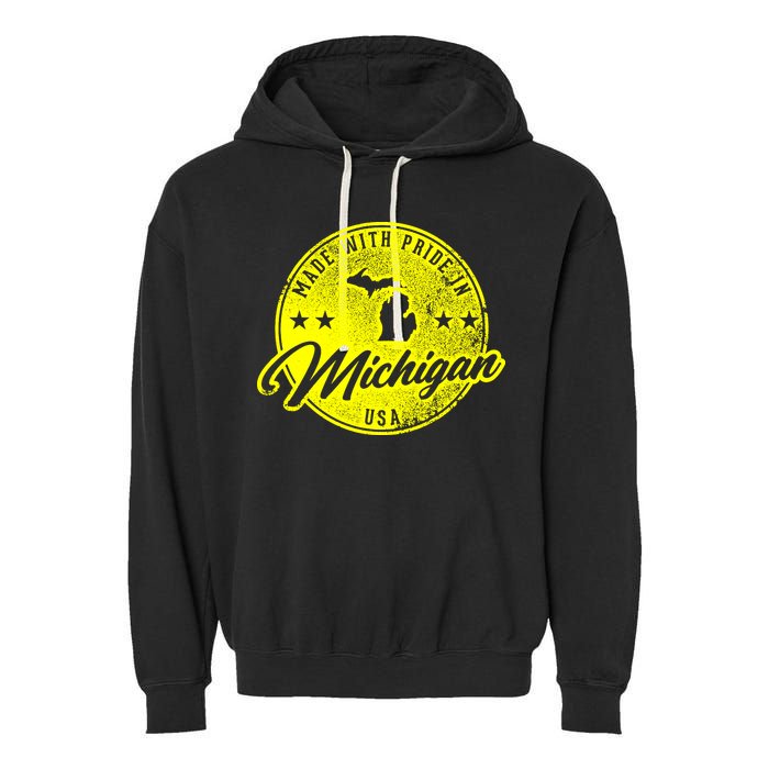Made With Pride In Michigan USA Retro Garment-Dyed Fleece Hoodie