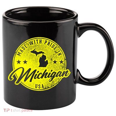 Made With Pride In Michigan USA Retro 11oz C Handle Ceramic Mug