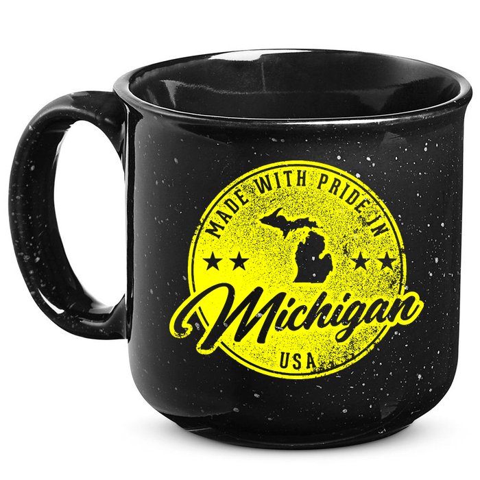 Made With Pride In Michigan USA Retro 15oz Campfire Ceramic Mug