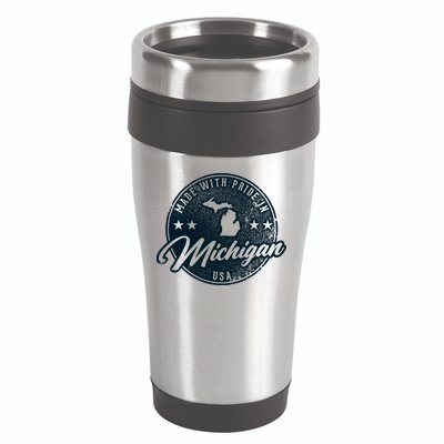 Made With Pride In Michigan USA Retro 16oz Travel Tumbler