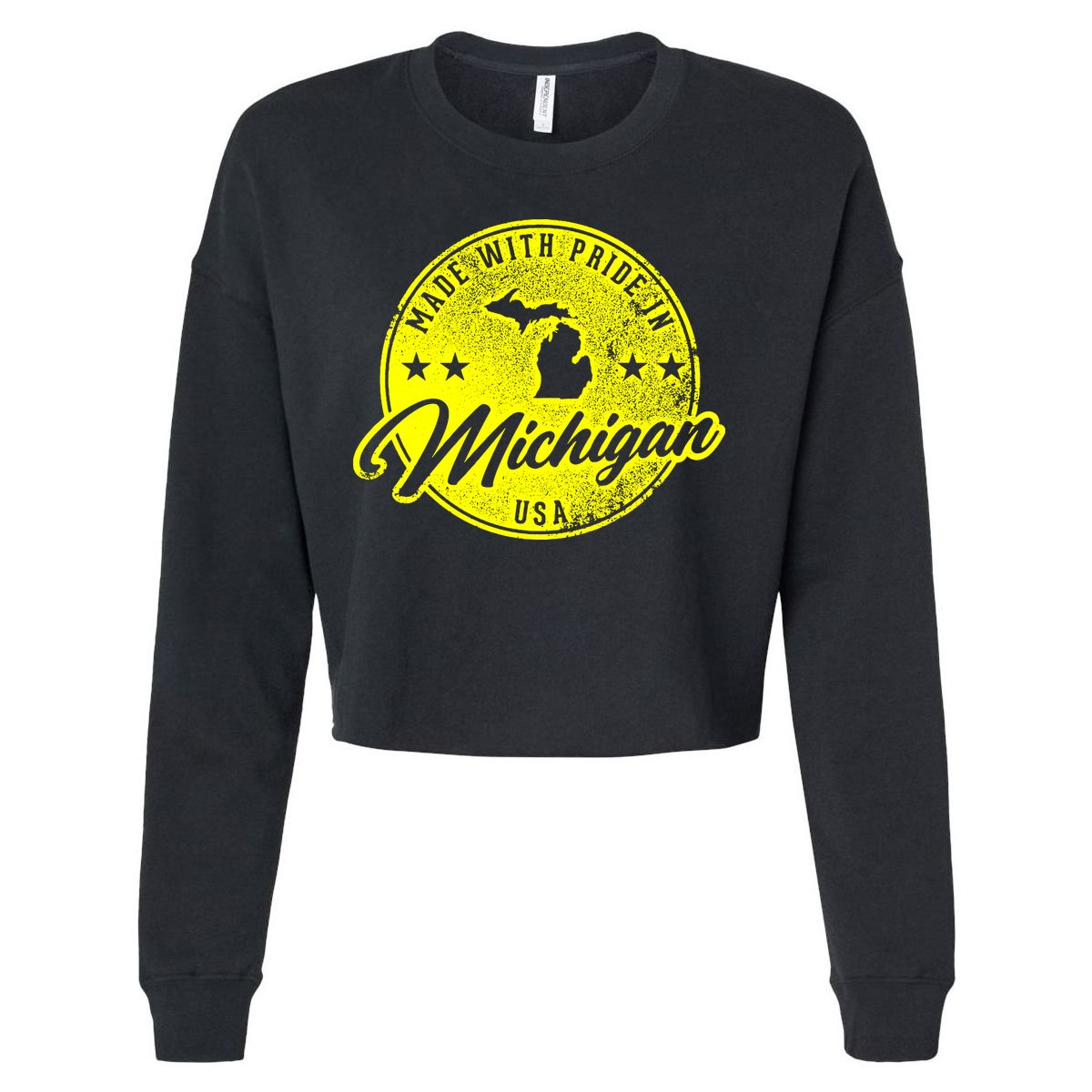 Made With Pride In Michigan USA Retro Cropped Pullover Crew