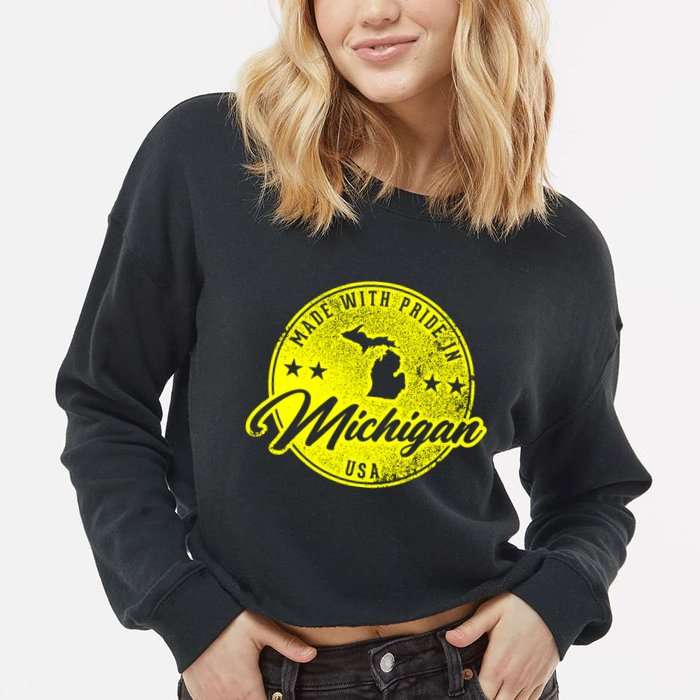Made With Pride In Michigan USA Retro Cropped Pullover Crew